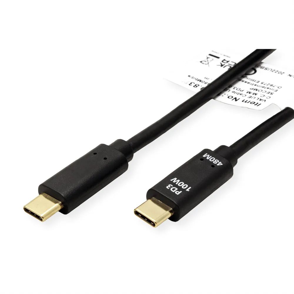 VALUE USB 2.0 Kabel, C-C, ST/ST, 100W, schwarz, 3 m