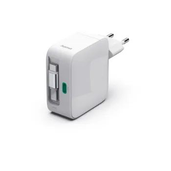 Hama Schnellladegerät, GaN, 2x USB-C, ausziehbares Ladekabel, PD, 30 W, Weiß