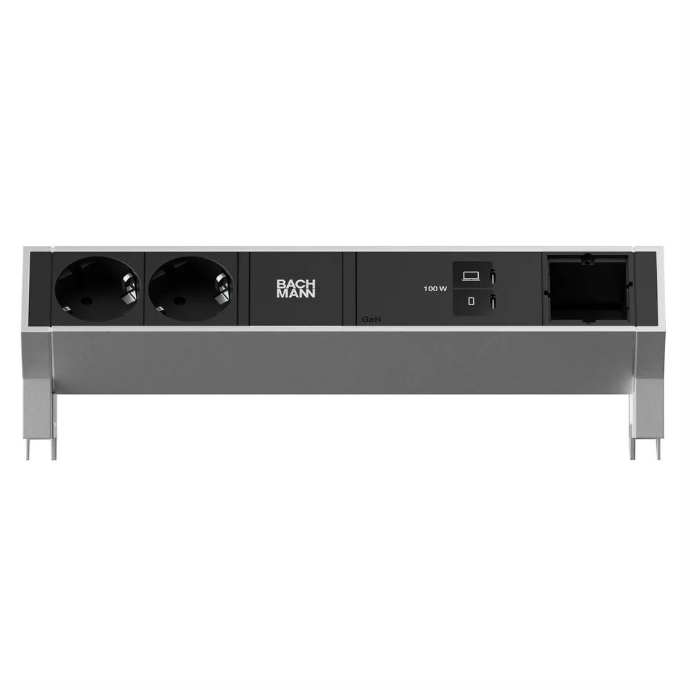 BACHMANN DESK2 2xCEE7/3 1xUSB C/C 100W, 1xCM 1,0m INOX