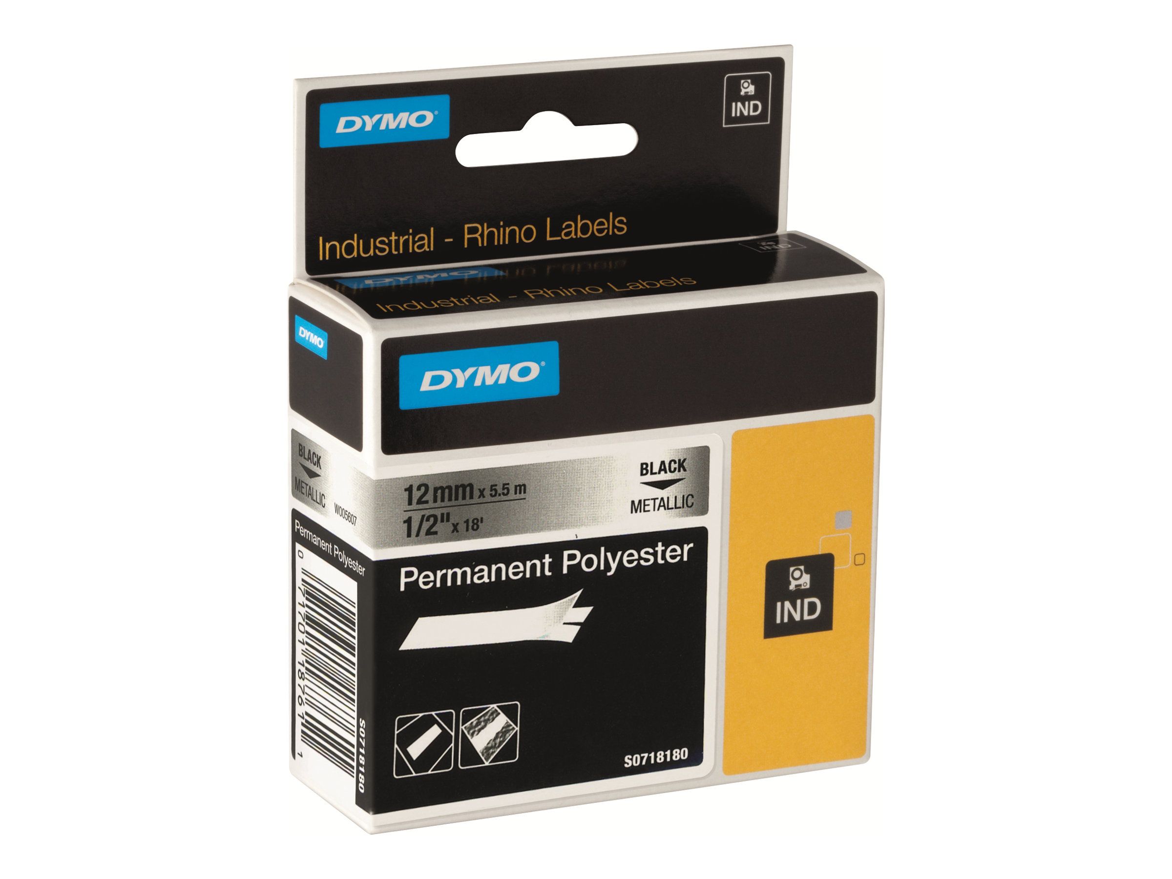 Dymo RhinoPRO Permanent Polyester - Polyester - permanenter Klebstoff - Schwarz auf Weiß - Rolle (2,4 cm x 5,5 m)