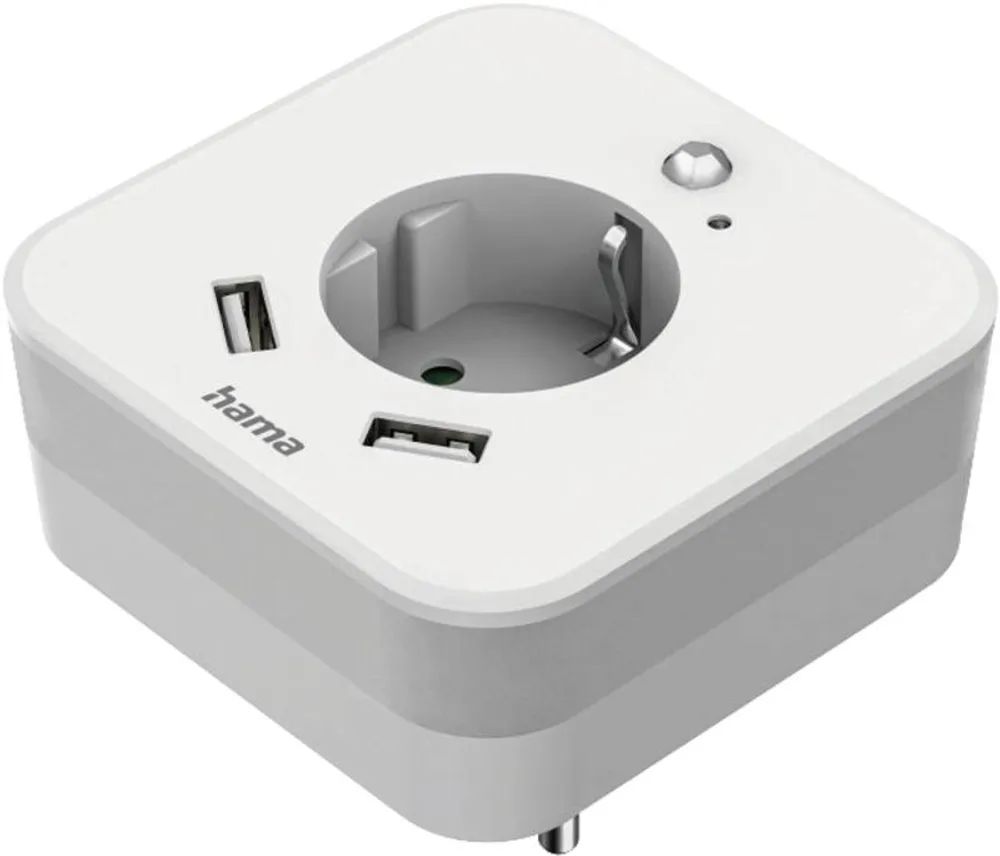Hama LED-Nachtlicht mit Steckdose, 2 USB-Ausgänge, Bewegungsmelder, Lichtsensor