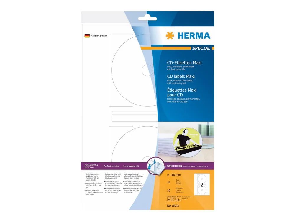 HERMA Special Maxi - Papier - matt - permanent selbstklebend - weiß - 116 mm rund 20 Etikett(en) (10 Bogen x 2)