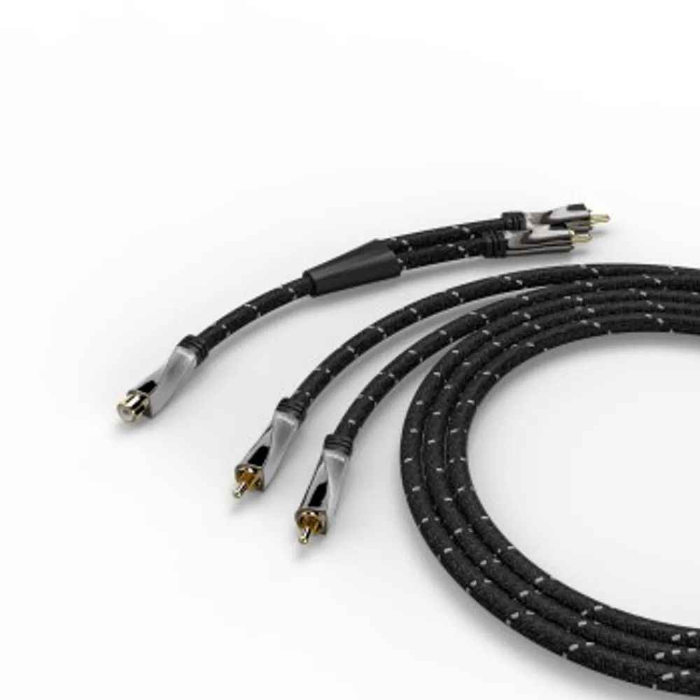 Avinity Subwoofer-Kabel + Adapter Cinch-Kup. - 2 Cinch-St., Gewebe, vergoldet, 6 m