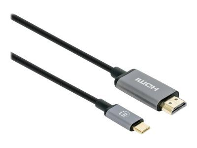 Manhattan USB-C to HDMI Cable, 4K@30Hz, 2m, Black, Male to Male, Three Year Warranty, Polybag - Adapterkabel - 24 pin USB-C männlich zu HDMI männlich - 2 m - Doppelisolierung - Schwarz - unterstützt 4K 60 Hz (3840 x 2160)