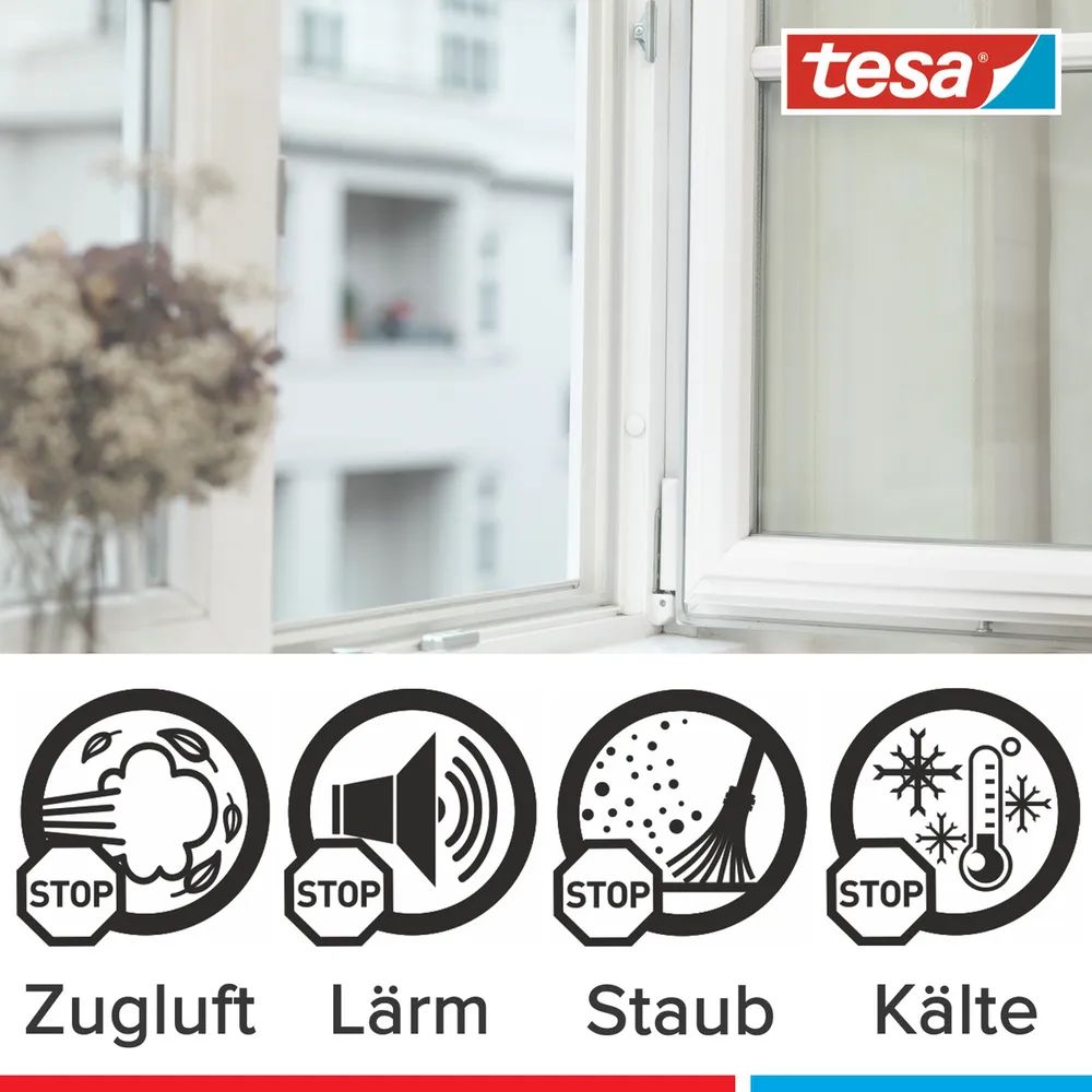 tesamoll® Insulation D-Profil – Tür- & Fensterdichtung, weiß, 6m, Wärme- & Schalldämmung