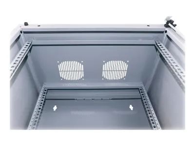Intellinet Network Cabinet, Wall Mount (Double Section Hinged Swing Out), 12U, Usable Depth 385mm/Width 465mm, Grey, Flatpack, Max 30kg, Swings out for access to back of cabinet when installed on wall, 19", Parts for wall install (eg screws/rawl plug
