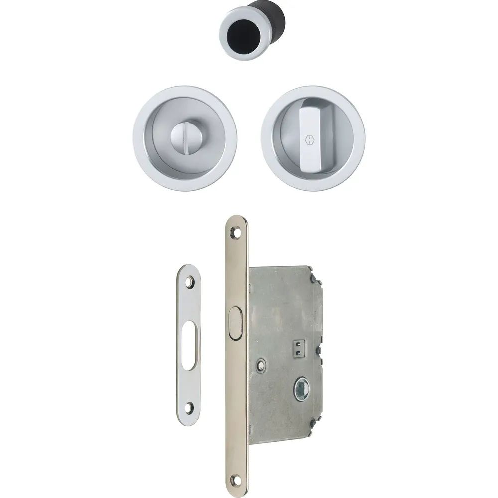 HOPPE Schiebetürmuschel Set 4920 - WC mit Schloss, rund, verchromt satiniert