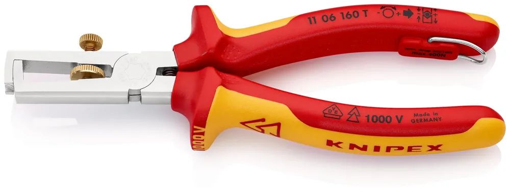 KNIPEX 11 06 160 T Abisolierzange mit Öffnungsfeder, universal isoliert mit 2K-Hüllen 160 mm