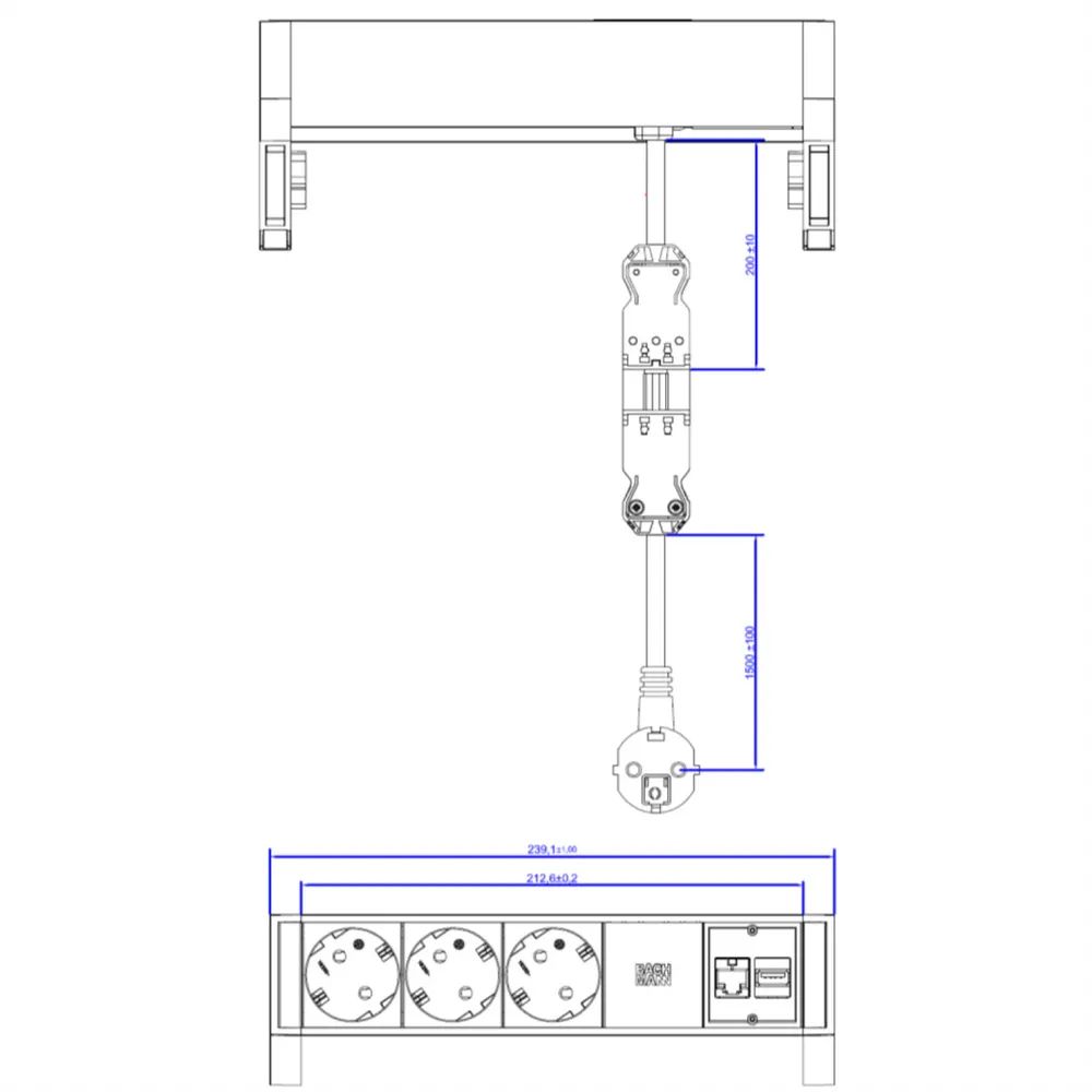BACHMANN DESK2 3x Schutzkontakt, 1x CAT6 1x USB3 weiss