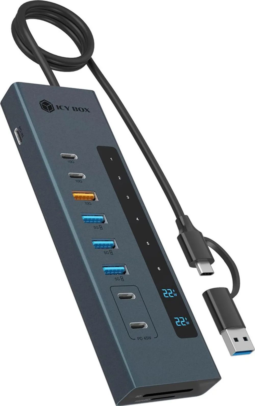 ICY BOX USB3.2 Gen2 Hub PD m. Kartenleser USB3.2 Gen2.10Gbit/s