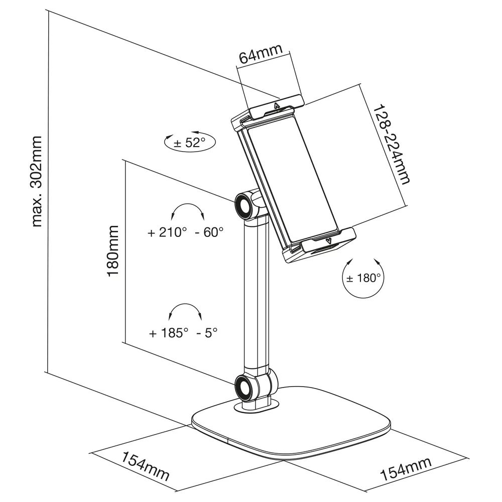 InLine Tablet Tischhalterung mit Standfuß - bis 12,9" - schwarz