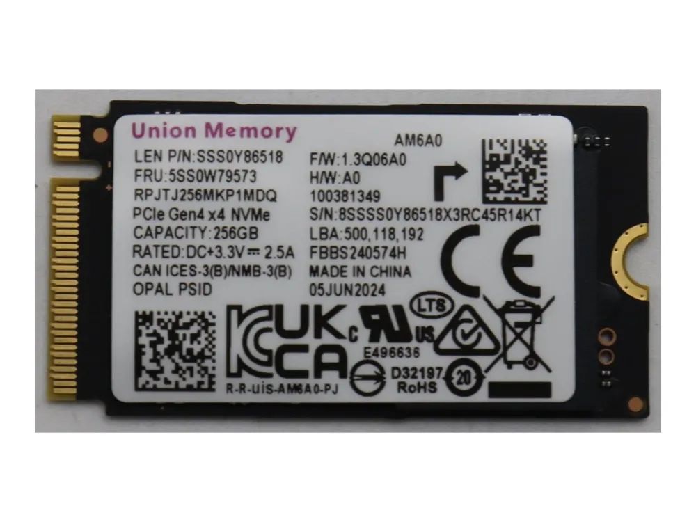 Lenovo Union Memory - SSD - verschlüsselt - 256 GB - intern - M.2 2242 - PCIe 4.0 x4 (NVMe)