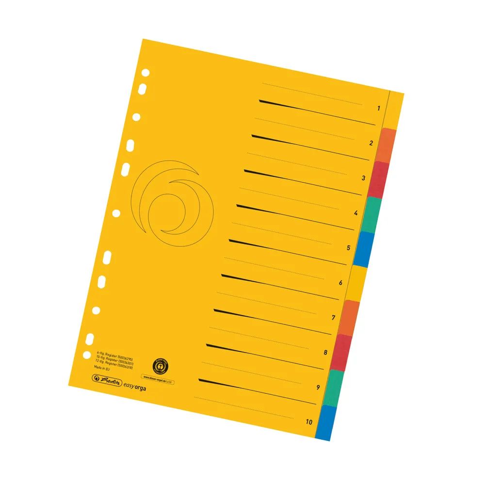 herlitz Kartonregister, A4, 10-teilig undIndexblatt, 5-farbig