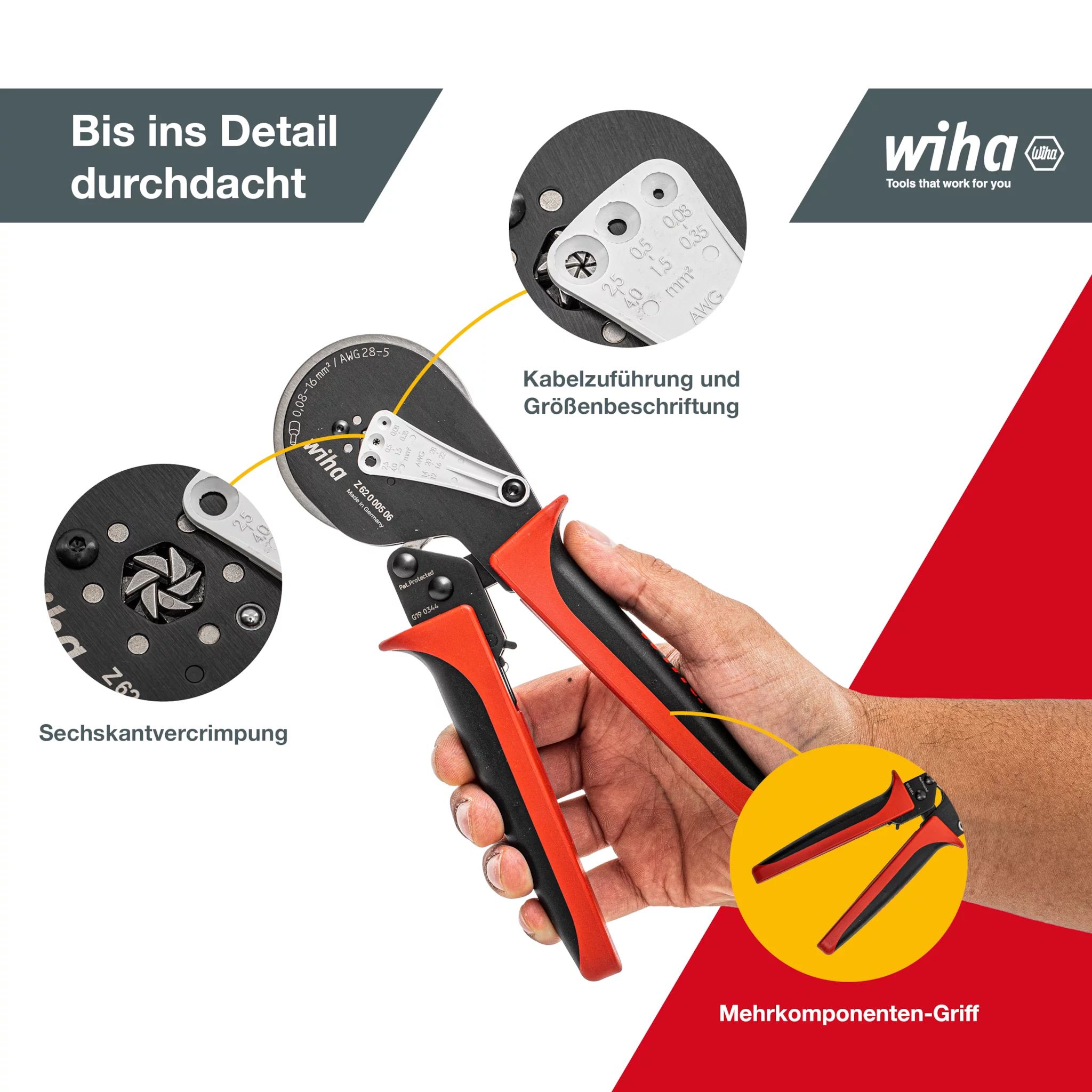 Wiha Crimpwerkzeug automatisch für Aderendhülsen Sechskant-Pressung