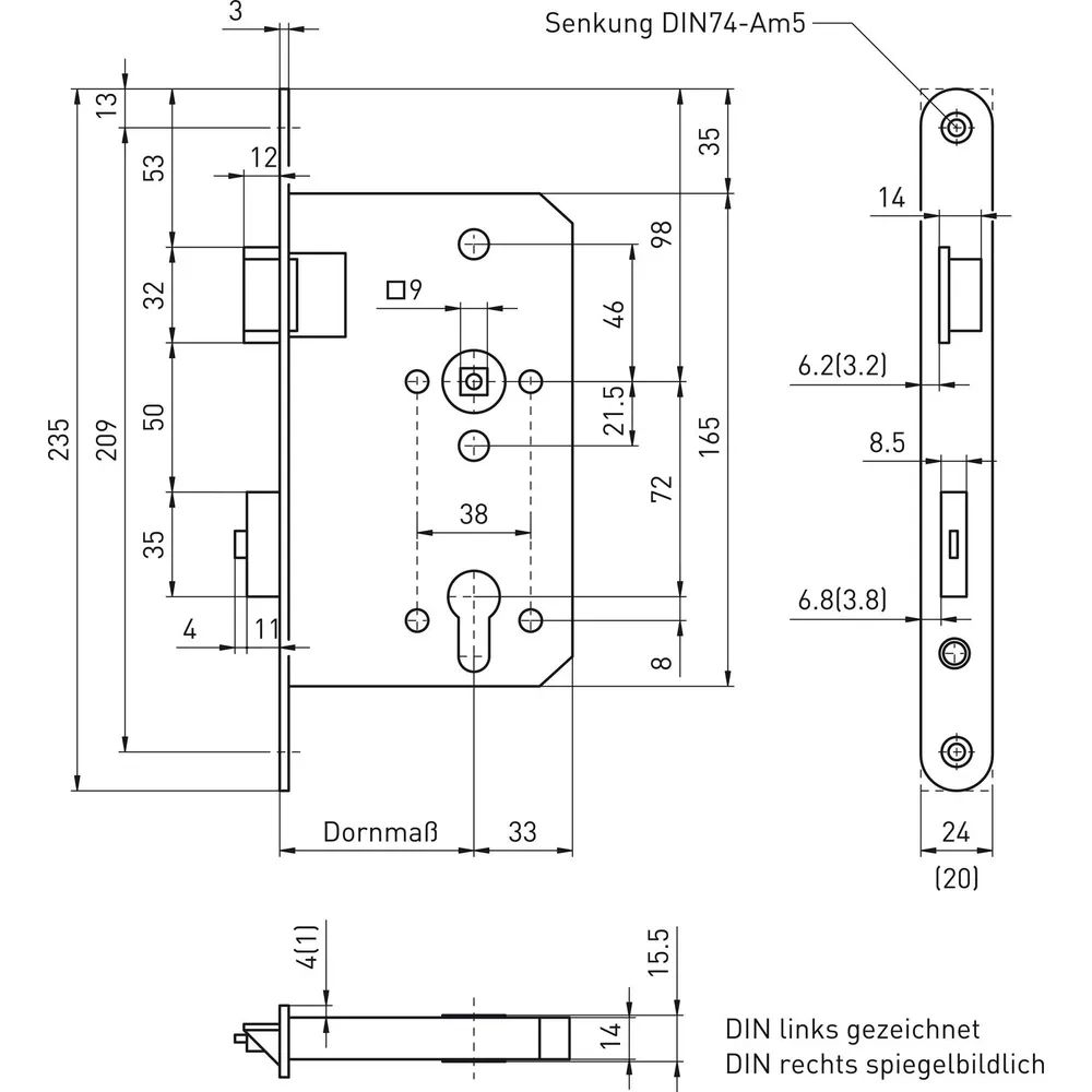 BMH Fluchttürschloss 6128 2-flg. Funktion B/EN 1125, links, Edelstahl