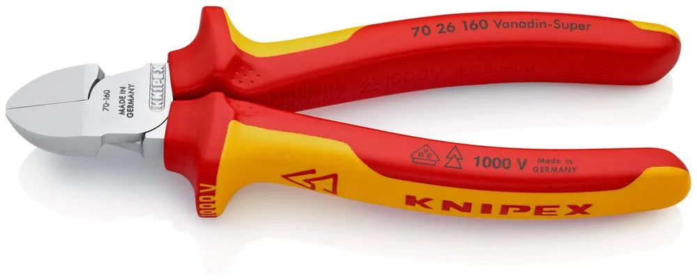 KNIPEX Seitenschneider isoliert mit Mehrkomponenten-Hüllen, VDE-geprüft verchromt 160 mm