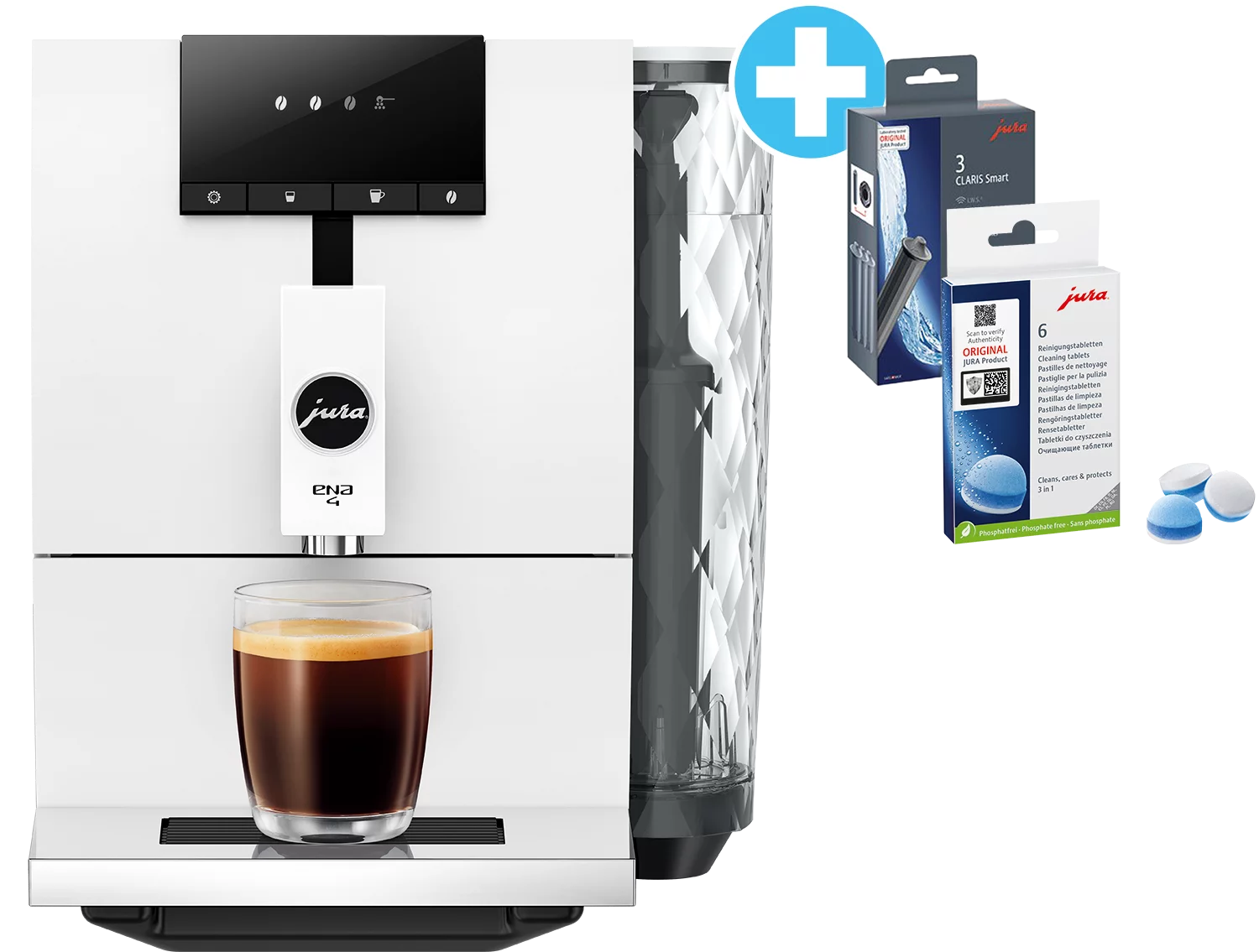 Jura ENA 4 Full Nordic White + Filterpatrone, 3er Pack + 3-Phasen-Reinigungstabletten - SET