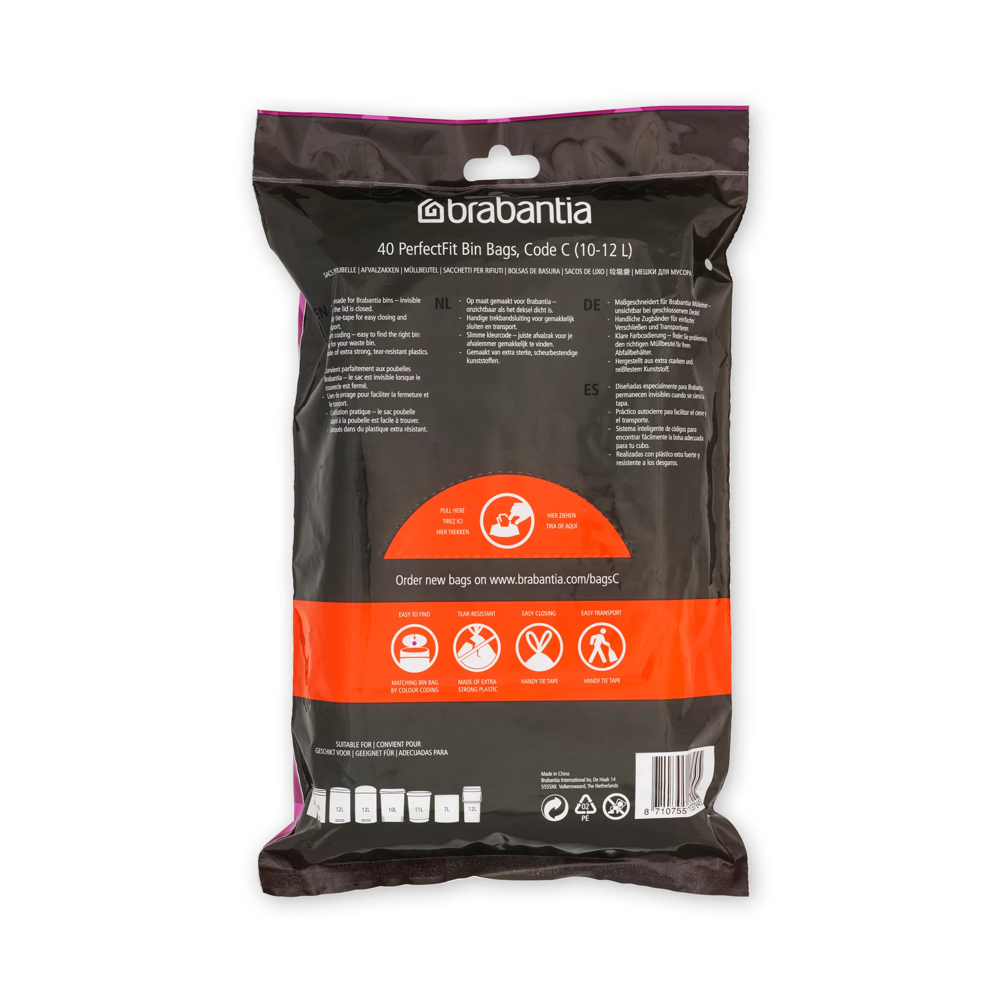 Brabantia Müllbeutel Spenderverpackung PerfectFit Beutel 10-12 L (C) 40Stk