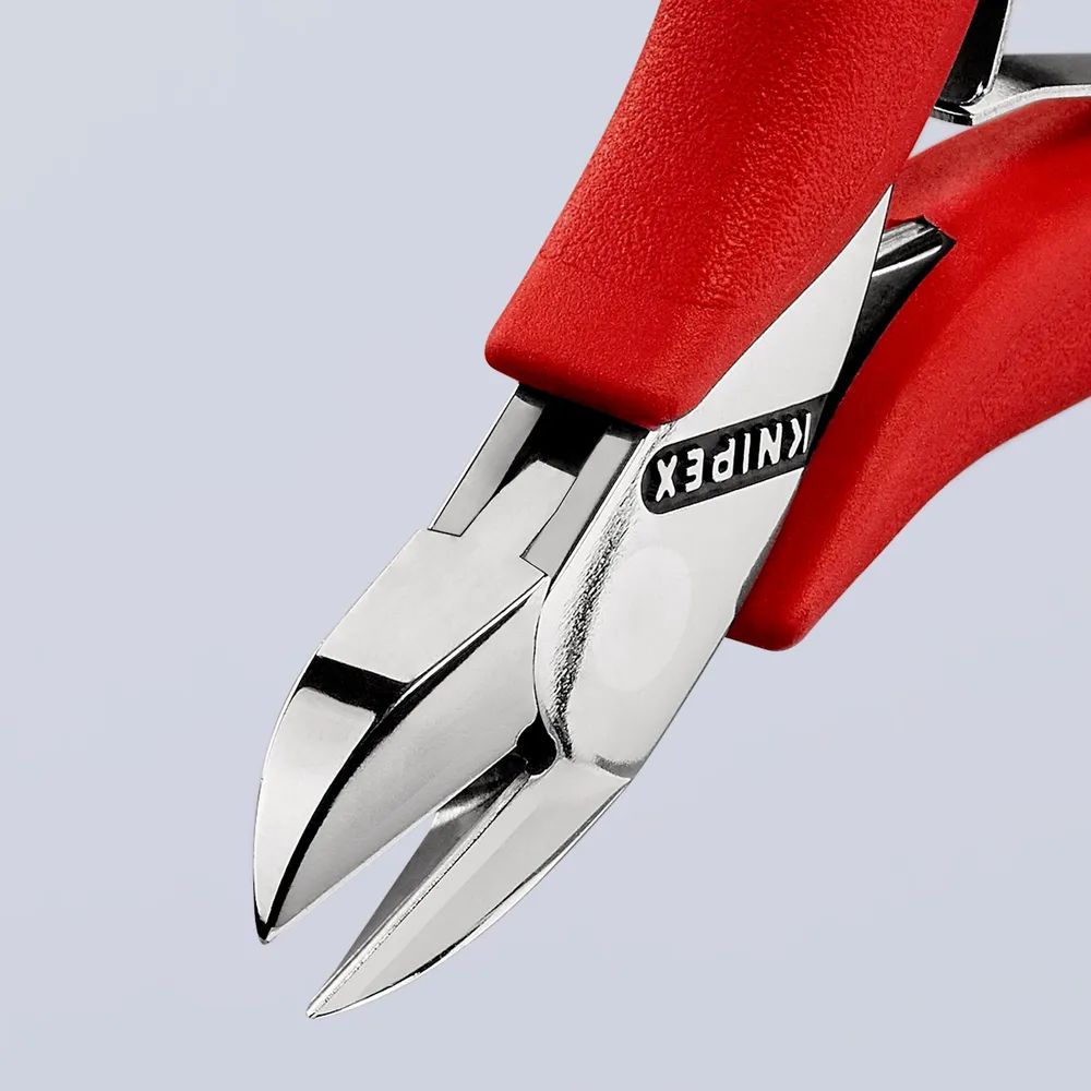 KNIPEX Elektronik-Seitenschneider mit durchgestecktem Gelenk mit rutschhemmenden Kunststoff-Hüllen 115 mm