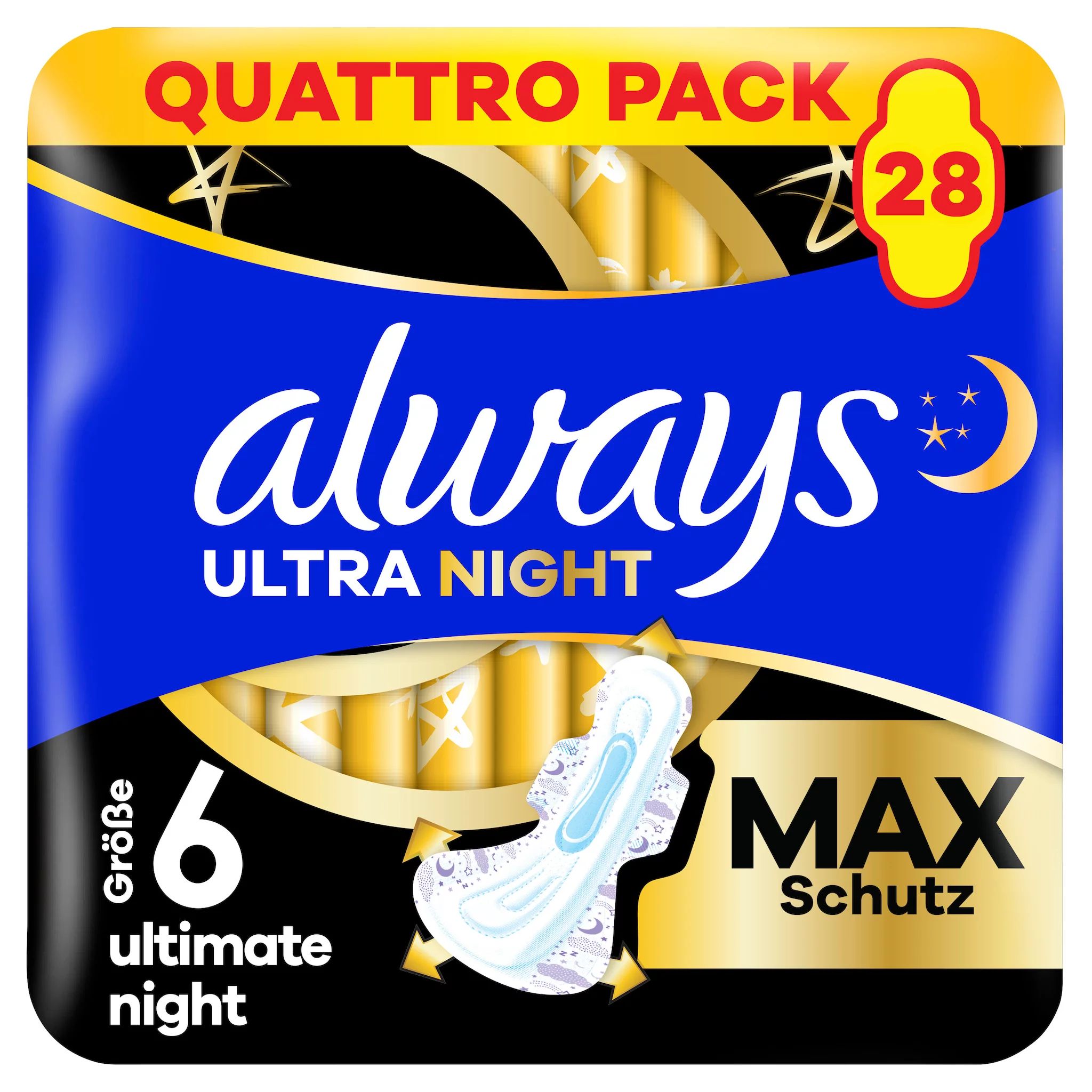 always Binde Ultimate Night Max Protection mit Flügeln Quattropack 28