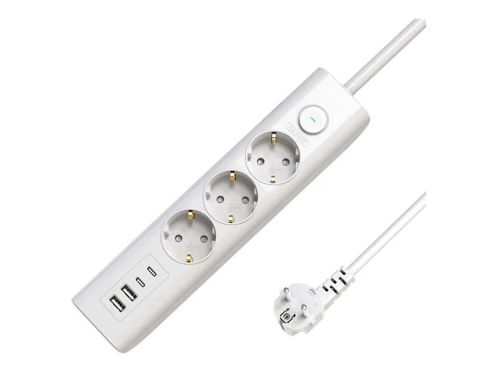 MicroConnect Steckdosenleiste - 3-Wege, Ein/Aus-Schalter - Wechselstrom 230 V - Eingabe, Eingang Typ F - Ausgangsanschlüsse: 7 (3 x Strom Typ F, 2 x USB, 2 x USB-C)