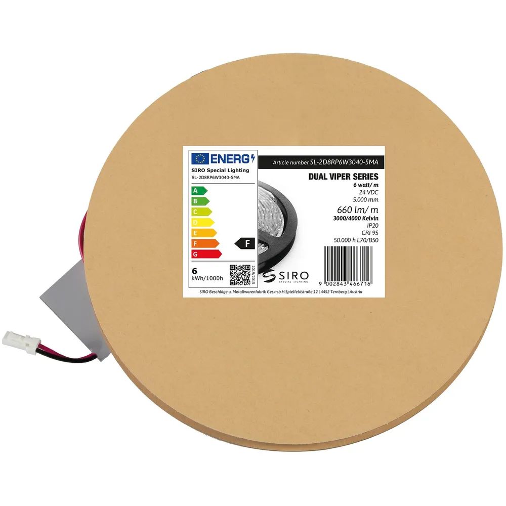Siro Beschläge- und Metallwaren-** fabrik Gesellschaft m.b.H. SIRO LED-Band SL-VIPER DUO2POL 6W/m 3000K-4000K, 24 V/DC, Rolle 5 m