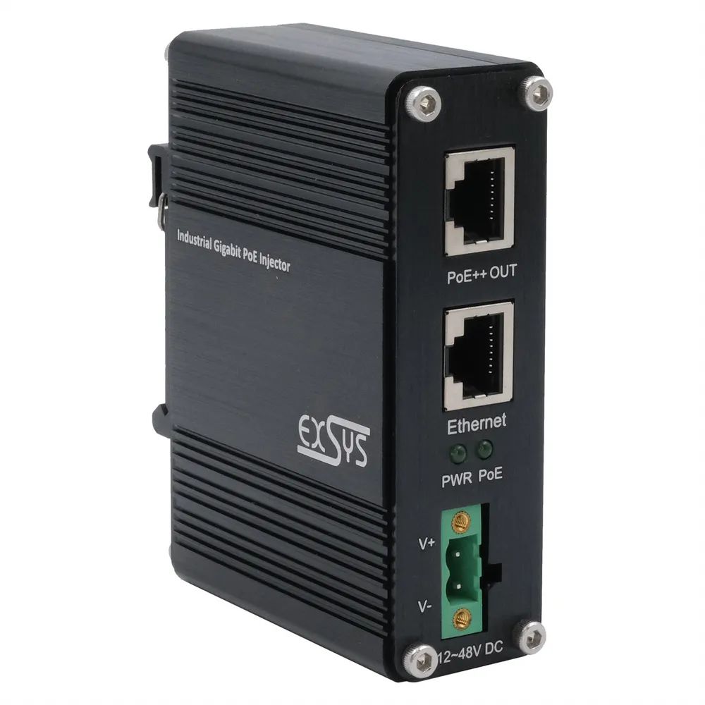 Exsys PoE++ Gigabit Injektor 90W - -40°C bis +80°C - Gigabit Ethernet - 10,1000,100 Mbit/s - 10/100/1000 - IEEE 802.3bt - IEEE 802.3af - IEEE 802.3at - Schwarz - Metall