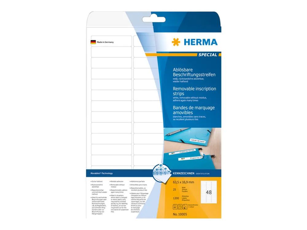 HERMA Special - Papier - matt - selbstklebend, entfernbarer Klebstoff - weiß - 63.5 x 16.9 mm 1200 Etikett(en) (25 Bogen x 48)