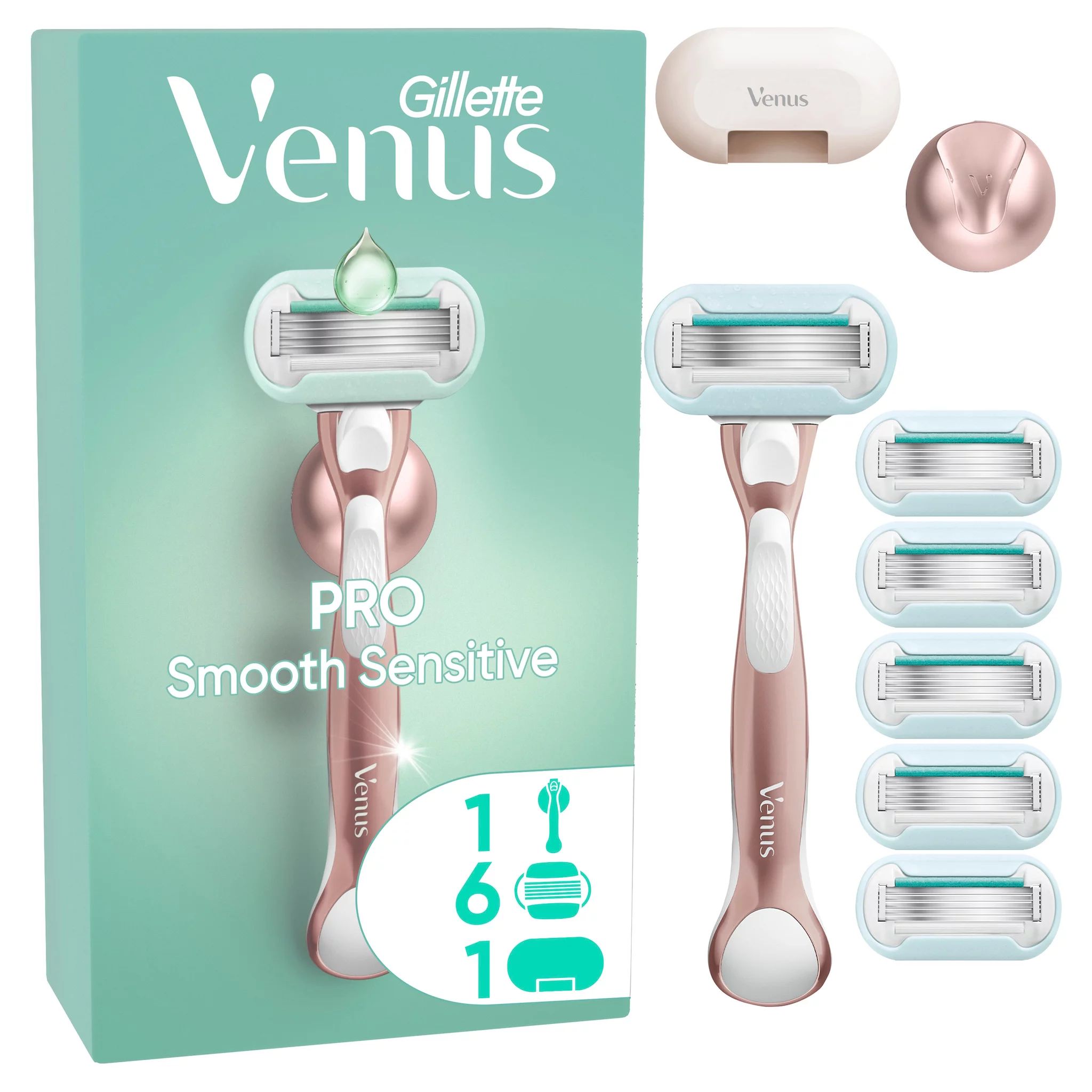 Gillette Venus Pro Smooth Sensitive Systemklingen 6er,Handstück,Duschhänger,Reiseschutzkappe