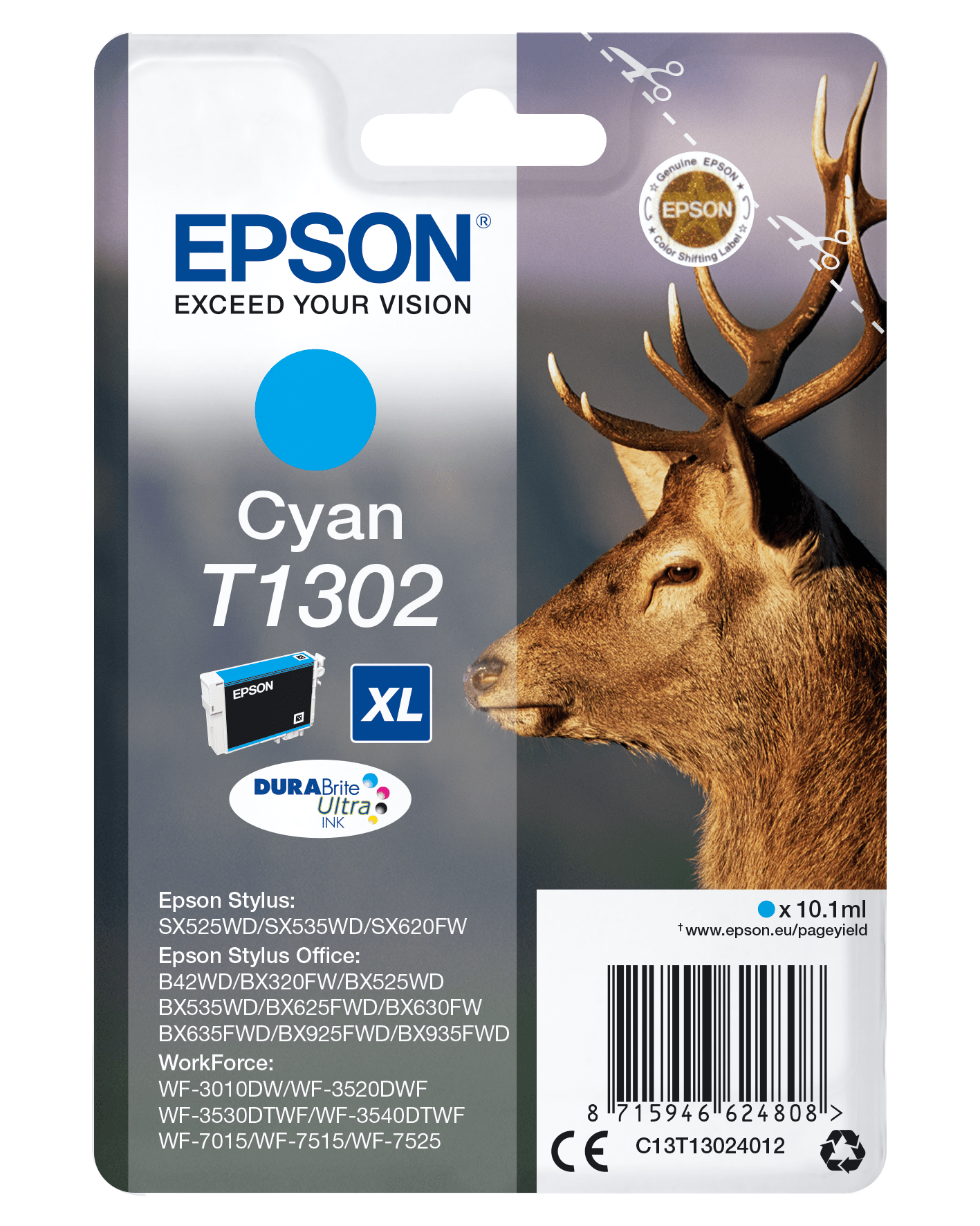 Epson T1302 Tinte Hirsch Single, Standard, cyan