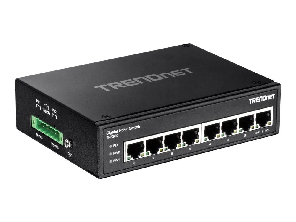 TRENDnet TI-PG80 - Switch - unmanaged - 8 x 100/1000/10000 - an DIN-Schiene montierbar, wandmontierbar - PoE+ (200 W)