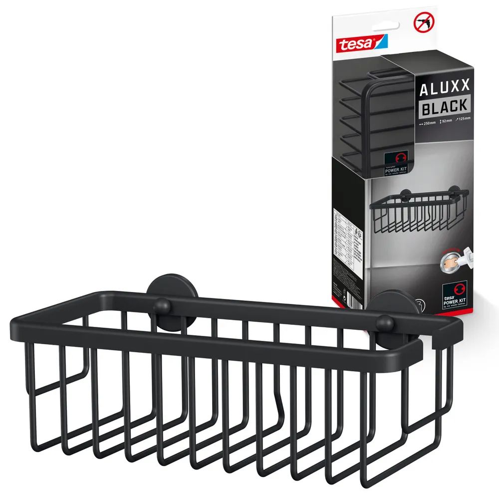 tesa® ALUXX BLACK Duschkorb Einzeln, schwarz, ohne Bohren