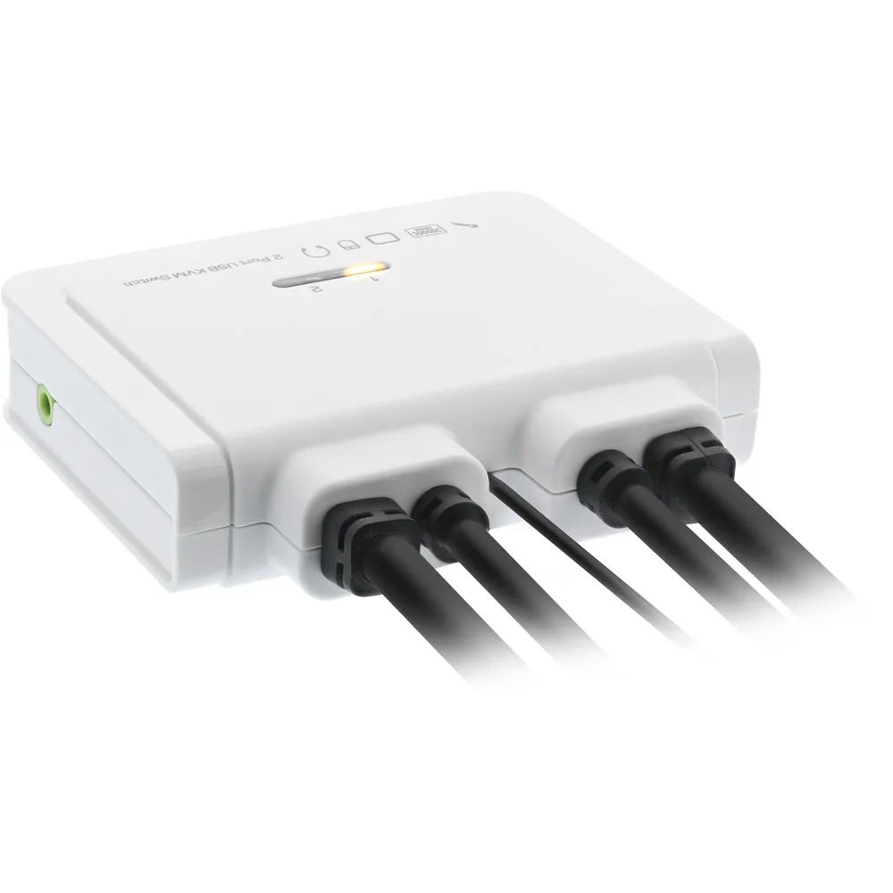 InLine KVM Switch - 2-fach - USB-C + HDMI zu HDMI - 4K - mit Audio - integr. Kabel