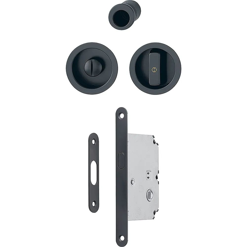 HOPPE Schiebetürmuschel Set 4920 - WC mit Schloss, rund, schwarz matt