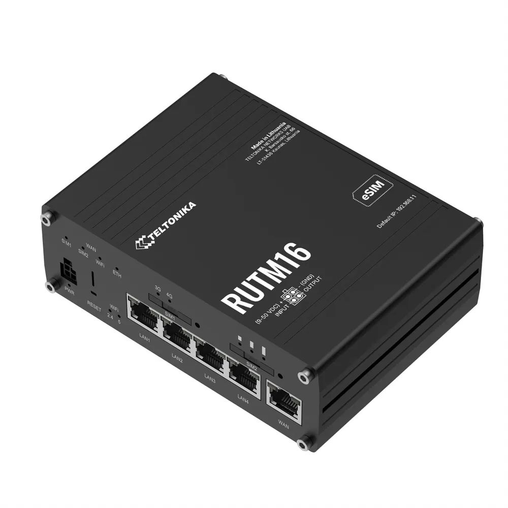 Teltonika RUTM16 4G/LTE DUAL-BAND eSIM WiFi Router with global Telit Modem - Router - WLAN