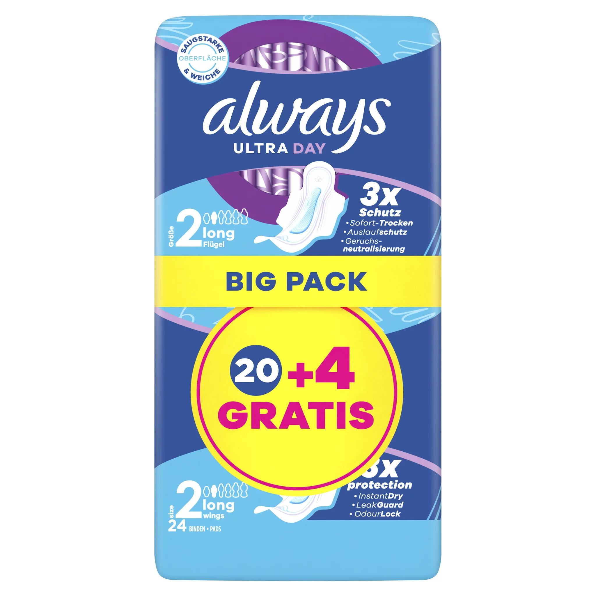 always Ultra Binde Long mit Flügeln BigPack 20+4 GRATIS