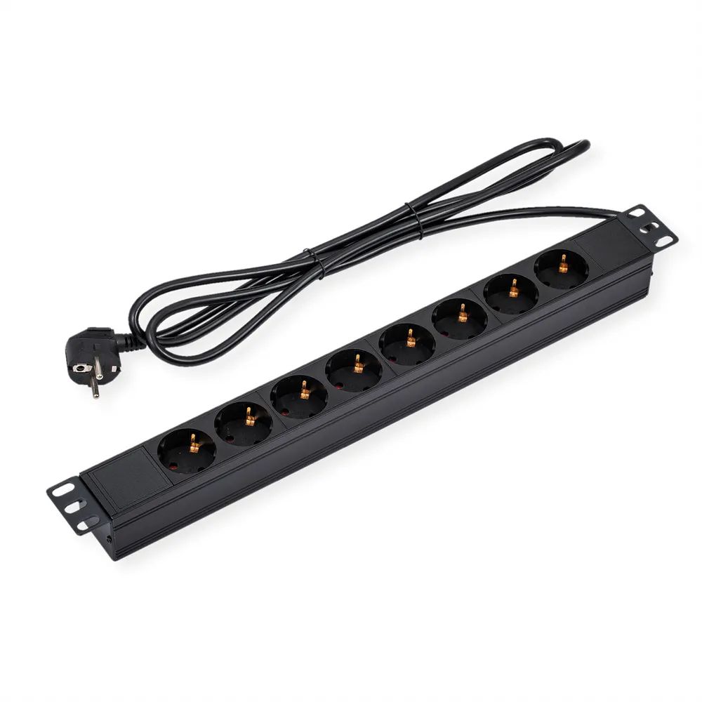 VALUE 19-Zoll-Steckdosenleiste 8fach, 1 HE, Schutzkontakt-Stecker, 1,8 m