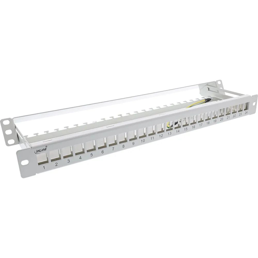 InLine Patchfeld 24-fach - Keystone Leerblech Patchpanel mit Auszug - 19" - 1HE