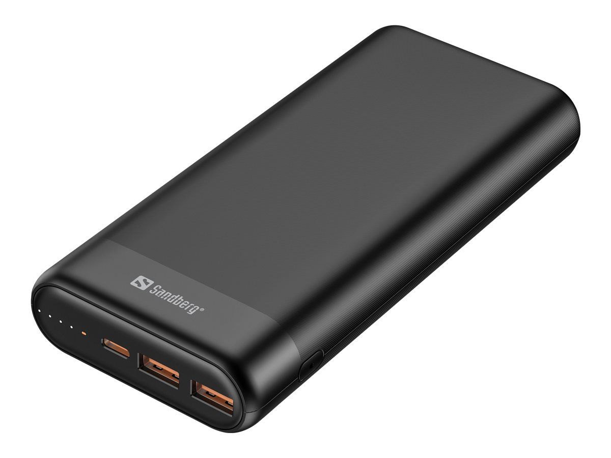SANDBERG Powerbank - 20000 mAh - 74.4 Wh - 3.25 A - QC 3.0, PD - 3 Ausgabeanschlussstellen (2 x USB, 24 pin USB-C)