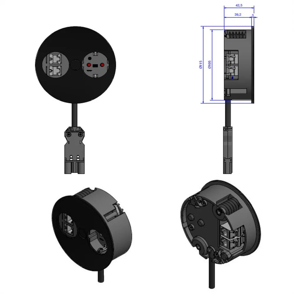 BACHMANN TWIST 1x Schutzkontakt 2x Keystone, GST18 Stecker, schwarz, 0,2 m