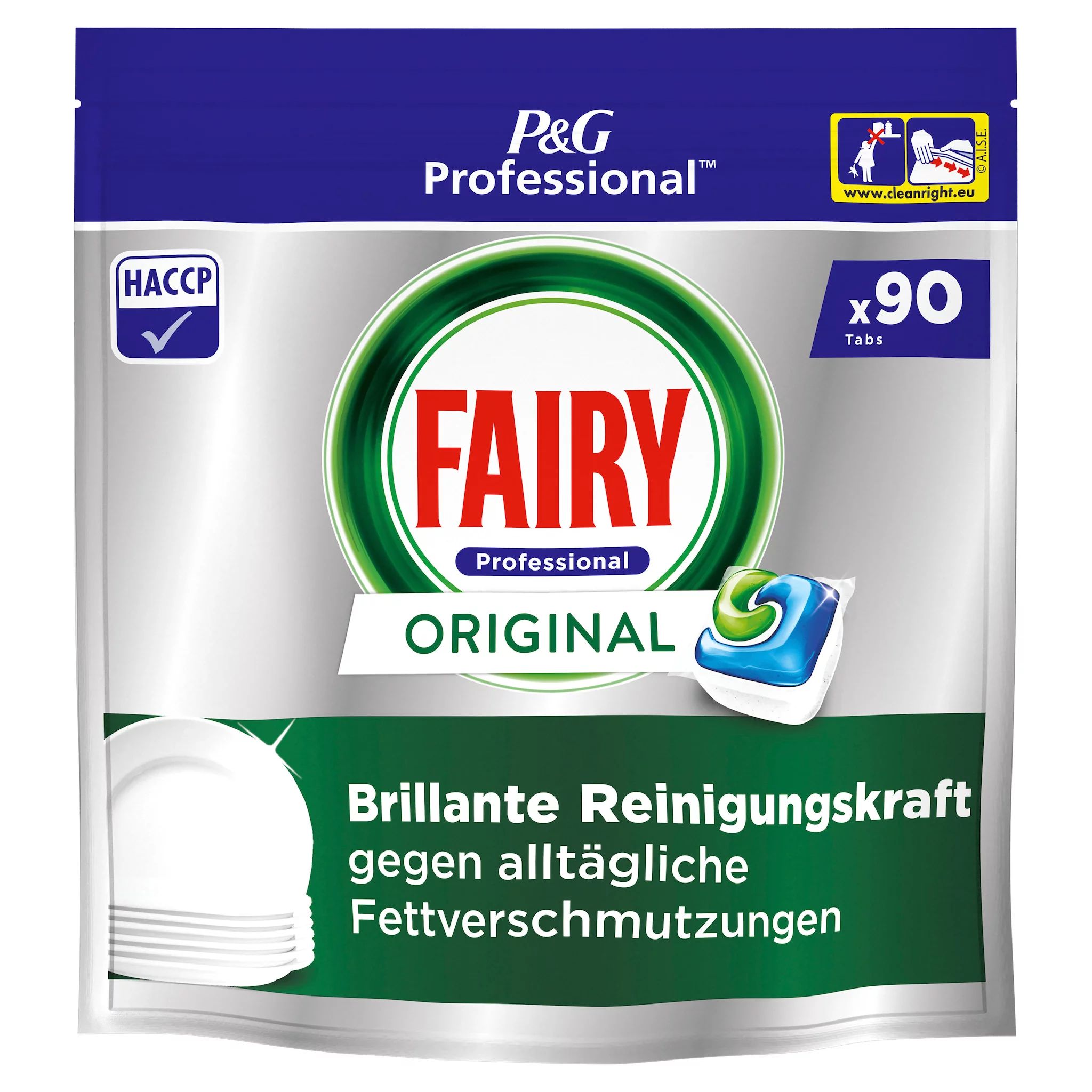 Fairy Professional Original Spülmaschinen-Tabs, 90 Spülgänge, Brillante Reinigungsleistung bei Alltä