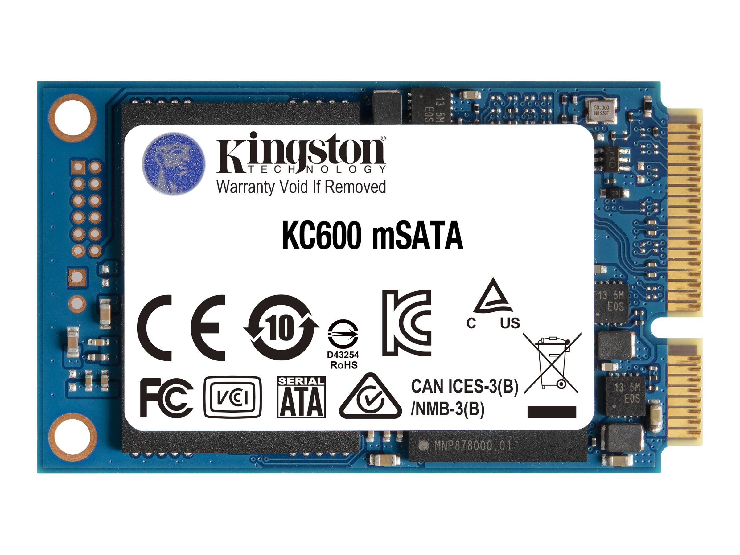 Kingston KC600 - SSD - verschlüsselt - 512 GB - intern - mSATA - SATA 6Gb/s - 256-Bit-AES - TCG Opal Encryption, Self-Encrypting Drive (SED)
