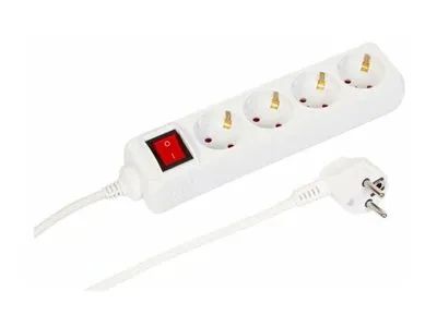 MicroConnect 4-way Schuko Power Strip on/off switch White - Steckdosenleiste 5m 