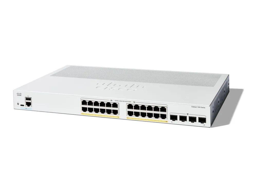 Cisco Catalyst 1200-24P-4G - Switch - L3 - Smart - 24 x 10/100/1000Base-T + 4 x 10 Gigabit SFP+ - an Rack montierbar - PoE+ (195 W)