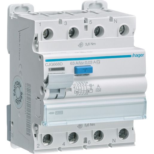 Hager FI-SCHALTER 3P+N 63 0,03A/G TP / HAGER CJG668D