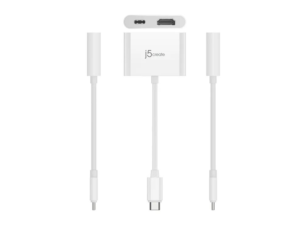 j5create JCA152 - Videoadapter - 24 pin USB-C männlich zu HDMI, 24 pin USB-C weiblich - 8.2 cm - weiß - 4K Unterstützung, USB-Stromversorgung (100 W)