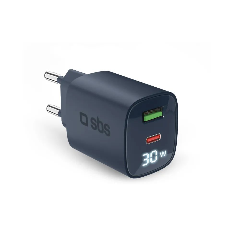 SBS GaN Netzlader, 1x USB-C PD & 1x USB-A, 30W, mit LCD Anzeige