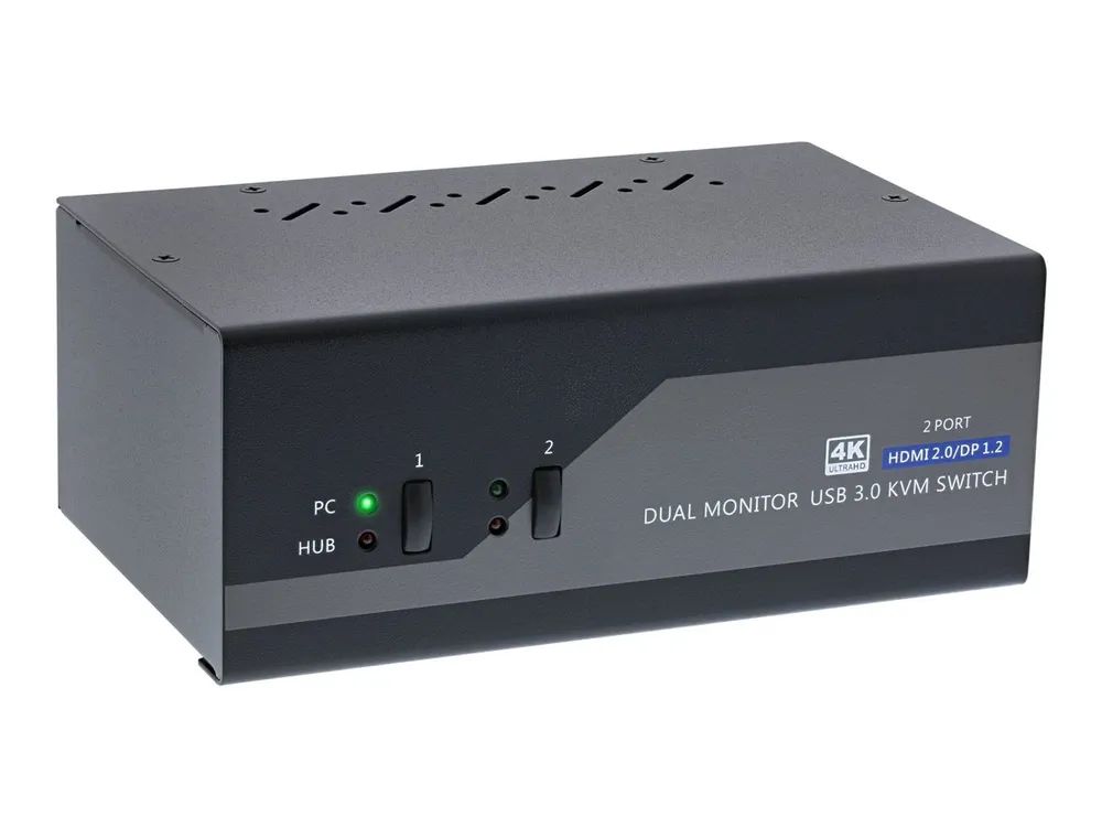 InLine KVM Desktop Switch - 2-fach - Dual Monitor - DP+HDMI - 4K - USB 3.0 - Audio