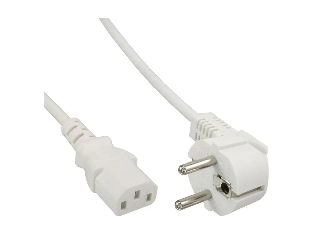 InLine Netzkabel - Schutzkontakt gewinkelt auf Kaltgerätestecker C13 - weiß - 5m