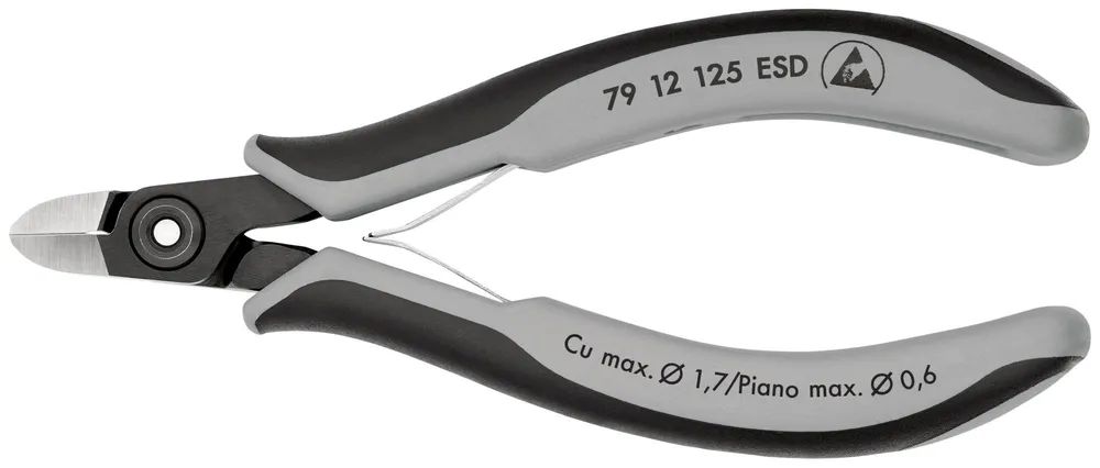 KNIPEX Präzisions-Elektronik-Seitenschneider ESD mit Mehrkomponenten-Hüllen brüniert 125 mm